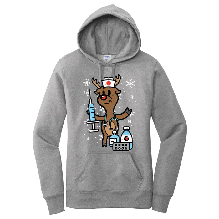 Christmas Nurse Reindeer Funny Xmas Nursing Scrub Top Women Women's Pullover Hoodie