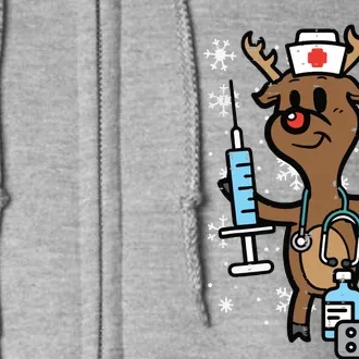 Christmas Nurse Reindeer Funny Xmas Nursing Scrub Top Women Full Zip Hoodie