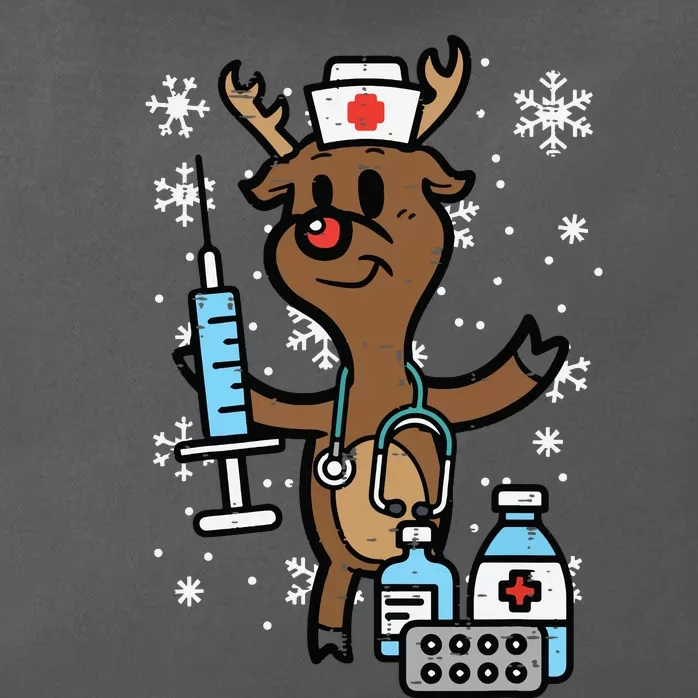 Christmas Nurse Reindeer Funny Xmas Nursing Scrub Top Women Zip Tote Bag