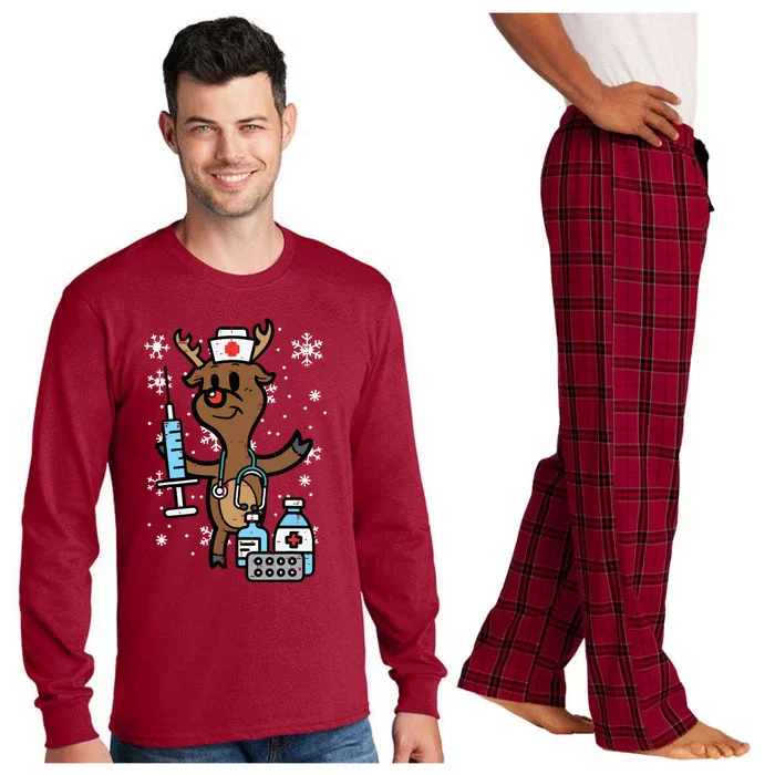 Christmas Nurse Reindeer Funny Xmas Nursing Scrub Top Women Long Sleeve Pajama Set