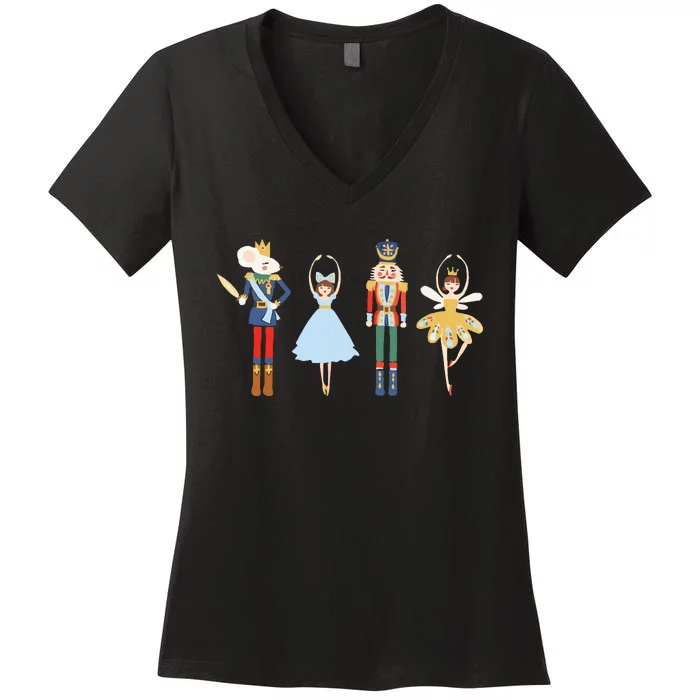 Christmas Nutcracker Ratmouse King Soldier Princess Family Women's V-Neck T-Shirt