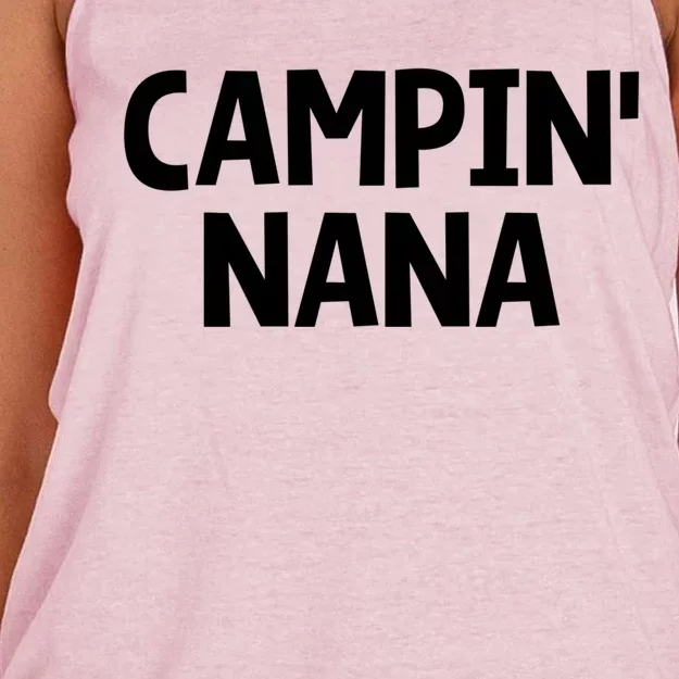 Campin Nana! Simple Minimalist Camping Grandmother Grandma Meaningful Gift Women's Knotted Racerback Tank