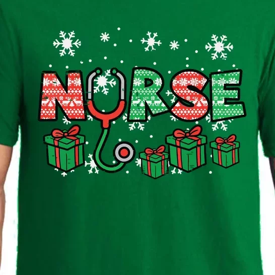 Christmas Nurse Stethoscope Xmas Nursing Scrub Top Rn Women Pajama Set