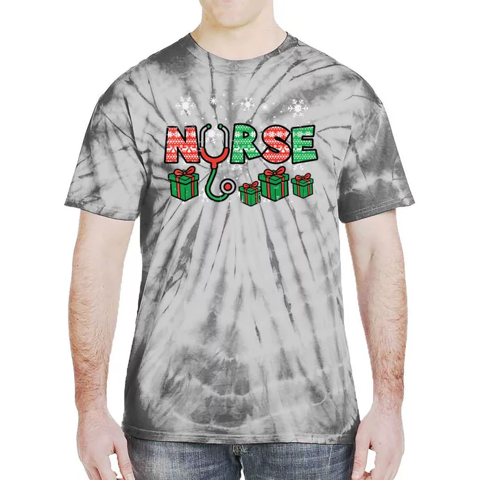 Christmas Nurse Stethoscope Xmas Nursing Scrub Top Rn Women Tie-Dye T-Shirt