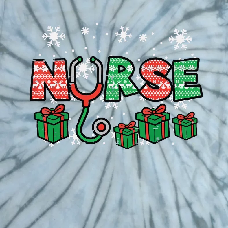 Christmas Nurse Stethoscope Xmas Nursing Scrub Top Rn Women Tie-Dye T-Shirt