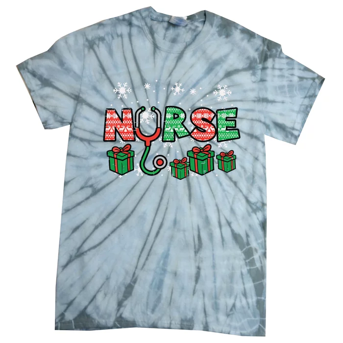 Christmas Nurse Stethoscope Xmas Nursing Scrub Top Rn Women Tie-Dye T-Shirt