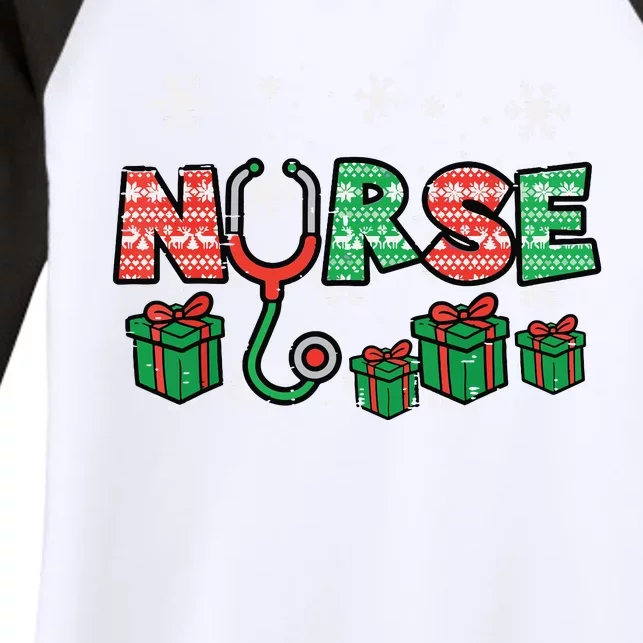 Christmas Nurse Stethoscope Xmas Nursing Scrub Top Rn Women Women's Tri-Blend 3/4-Sleeve Raglan Shirt