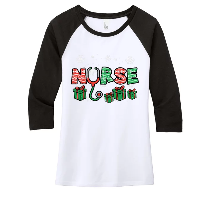 Christmas Nurse Stethoscope Xmas Nursing Scrub Top Rn Women Women's Tri-Blend 3/4-Sleeve Raglan Shirt