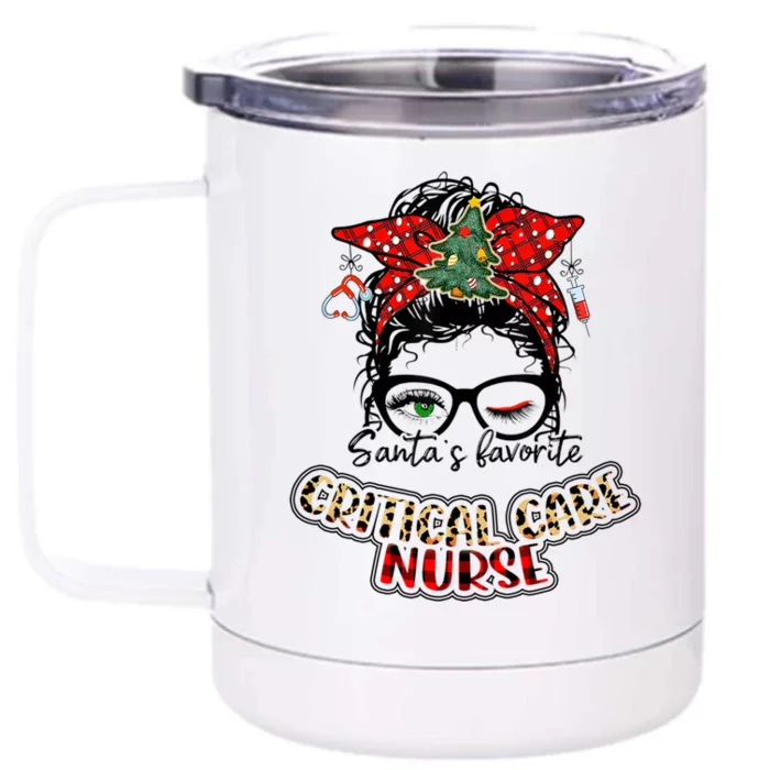 Christmas Nurse SantaS Favorite Nurse Critical Care Nurse Gift Front & Back 12oz Stainless Steel Tumbler Cup