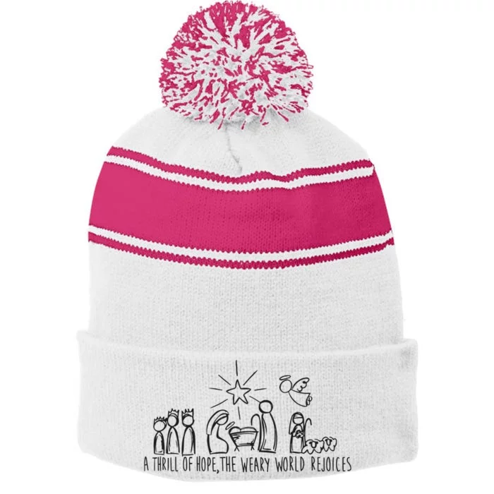 Christian Nativity Scene Stripe Pom Pom Beanie