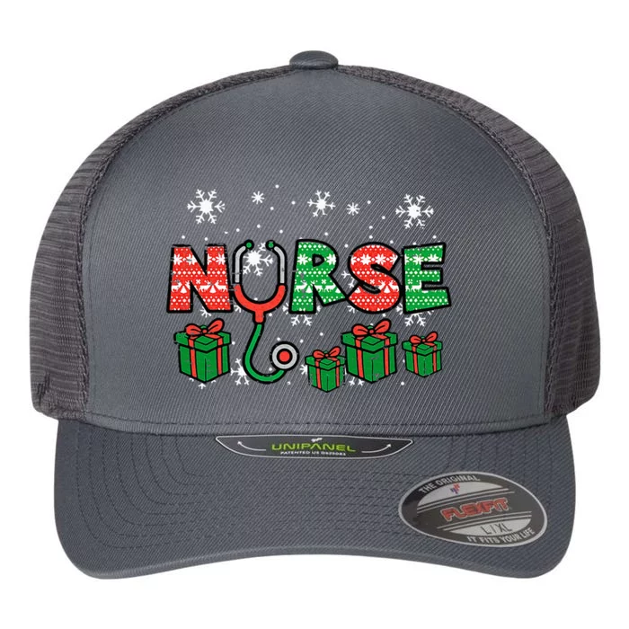 Christmas Nurse Stethoscope Xmas Nursing Scrub Top RN Flexfit Unipanel Trucker Cap