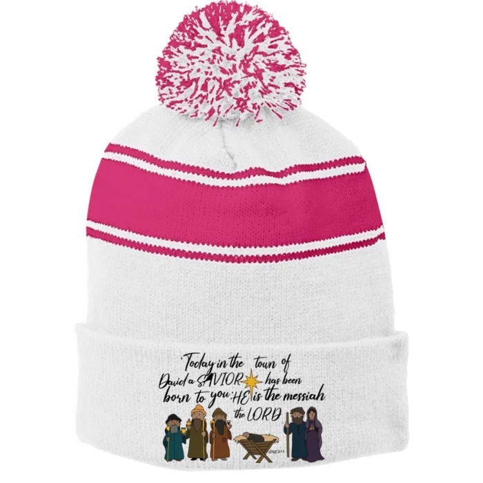 Christmas Nativity Scene Christian Women Jesus Stripe Pom Pom Beanie