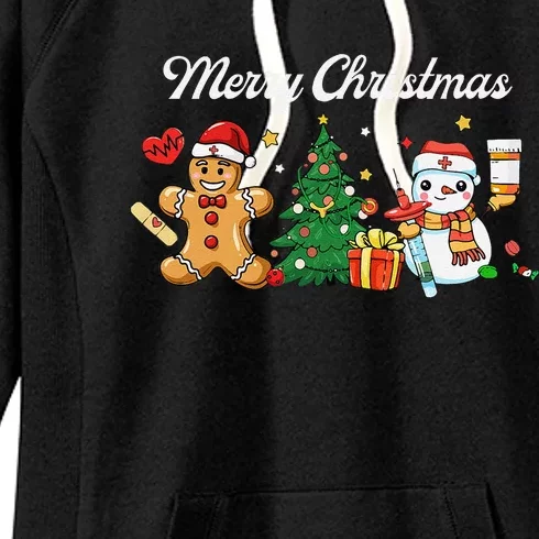 Christmas Nurse Squad Snowman Gingerbread Nicu Icu Rn Nurses Women's Fleece Hoodie