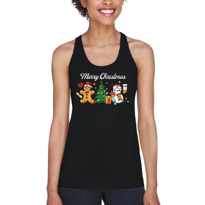 Christmas Nurse Squad Snowman Gingerbread Nicu Icu Rn Nurses Women's Racerback Tank