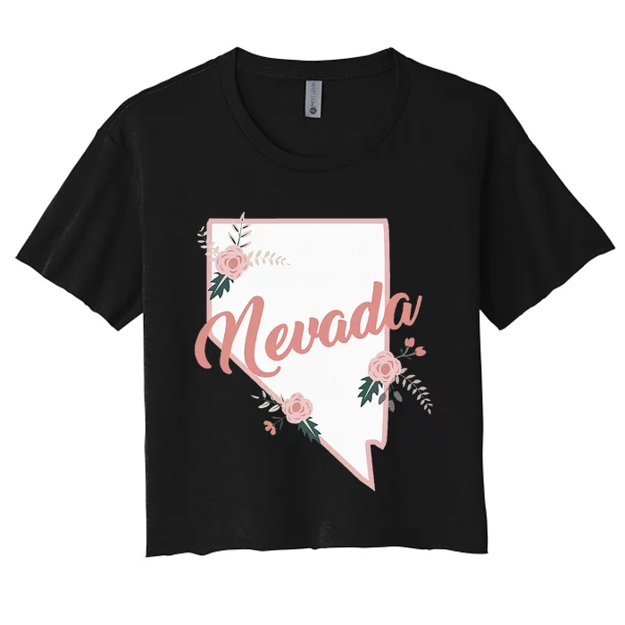 Cute Nevada State Floral Rose Women's Crop Top Tee