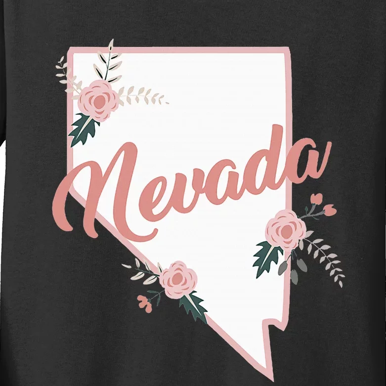 Cute Nevada State Floral Rose Kids Long Sleeve Shirt