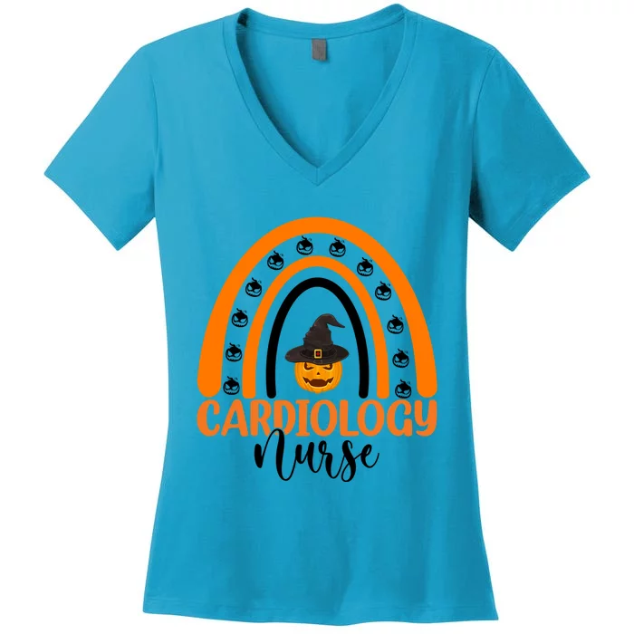 Cardiology Nurse Spooky Halloween Pumpkin Rainbow Nursing Funny Gift Women's V-Neck T-Shirt