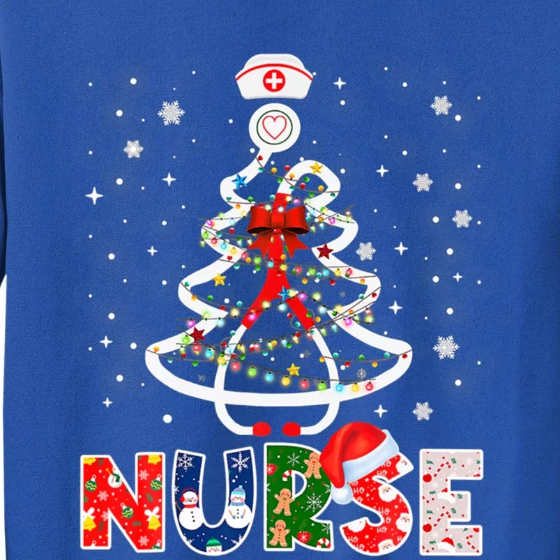 Christmas Nurse Stethoscope Tree Lights Scrub Nursing Xmas Gift Tall Sweatshirt