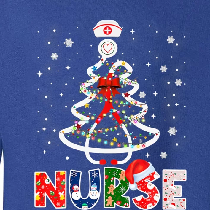 Christmas Nurse Stethoscope Tree Lights Scrub Nursing Xmas Gift Toddler Sweatshirt