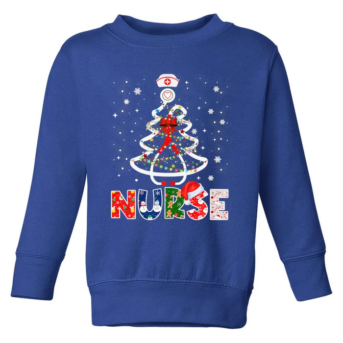 Christmas Nurse Stethoscope Tree Lights Scrub Nursing Xmas Gift Toddler Sweatshirt