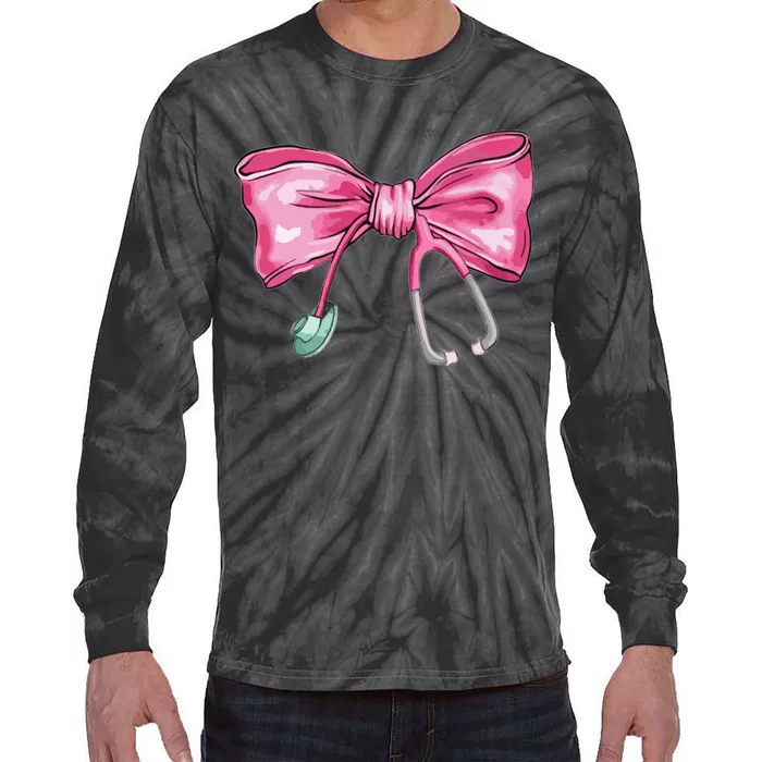 Coquette Nurse Stethoscope Bow Tie-Dye Long Sleeve Shirt