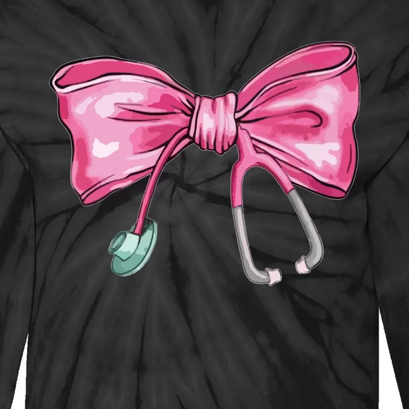 Coquette Nurse Stethoscope Bow Tie-Dye Long Sleeve Shirt