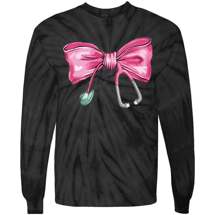 Coquette Nurse Stethoscope Bow Tie-Dye Long Sleeve Shirt