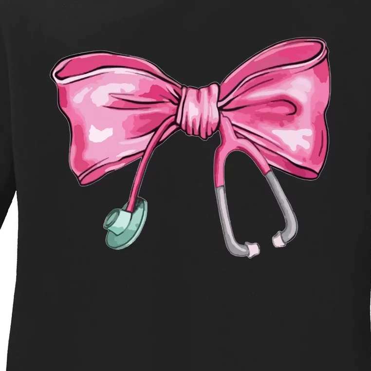 Coquette Nurse Stethoscope Bow Ladies Long Sleeve Shirt