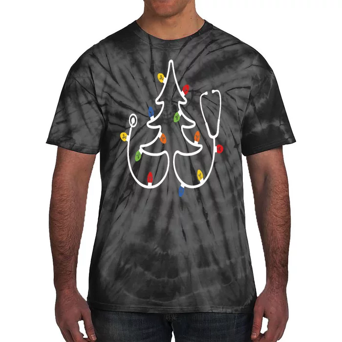 Christmas Nurse Stethoscope Christmas Tree RN Nursing Tie-Dye T-Shirt