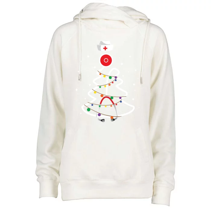 Christmas Nurse Stethoscope Christmas Tree Nurse Gift Womens Funnel Neck Pullover Hood