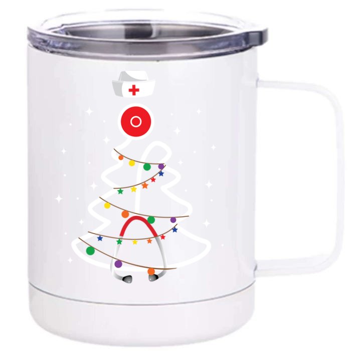 Christmas Nurse Stethoscope Christmas Tree Nurse Gift Front & Back 12oz Stainless Steel Tumbler Cup