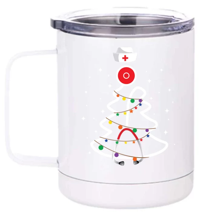 Christmas Nurse Stethoscope Christmas Tree Nurse Gift Front & Back 12oz Stainless Steel Tumbler Cup