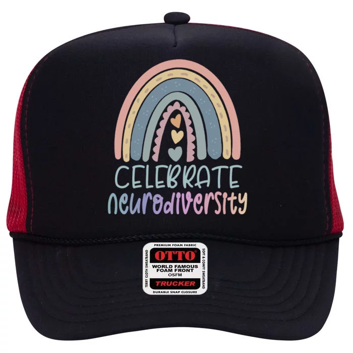 Celebrate Neurodiversity Tal Health Autism Awareness Gift High Crown Mesh Trucker Hat