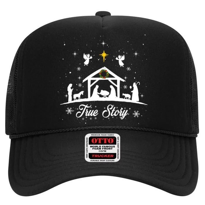 Christmas Nativity True Story Nativity Scene Gifts High Crown Mesh Trucker Hat