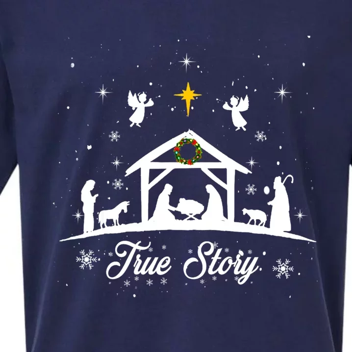 Christmas Nativity True Story Nativity Scene Gifts Sueded Cloud Jersey T-Shirt