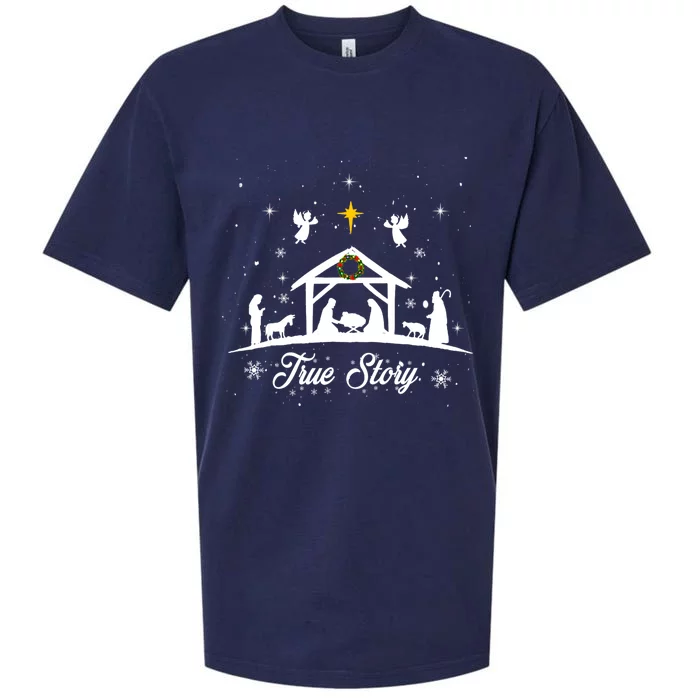 Christmas Nativity True Story Nativity Scene Gifts Sueded Cloud Jersey T-Shirt