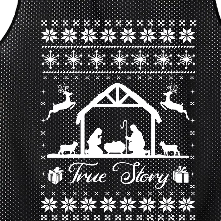 Christmas Nativity True Nativity Story Scene Ugly Sweater Mesh Reversible Basketball Jersey Tank