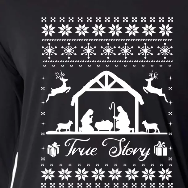 Christmas Nativity True Nativity Story Scene Ugly Sweater Cooling Performance Long Sleeve Crew