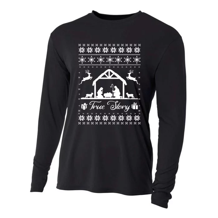 Christmas Nativity True Nativity Story Scene Ugly Sweater Cooling Performance Long Sleeve Crew