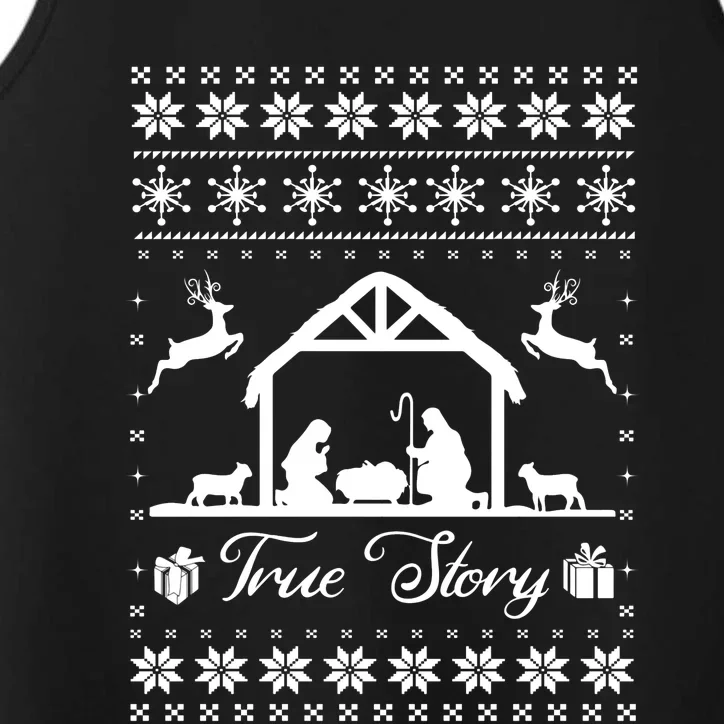 Christmas Nativity True Nativity Story Scene Ugly Sweater Performance Tank