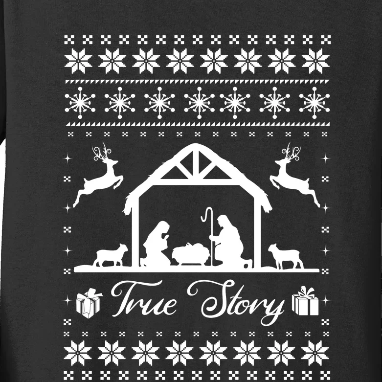 Christmas Nativity True Nativity Story Scene Ugly Sweater Kids Long Sleeve Shirt