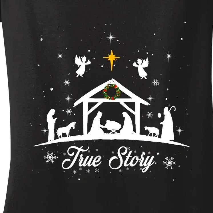 Christmas Nativity True Story Nativity Scene Gifts Women's V-Neck T-Shirt