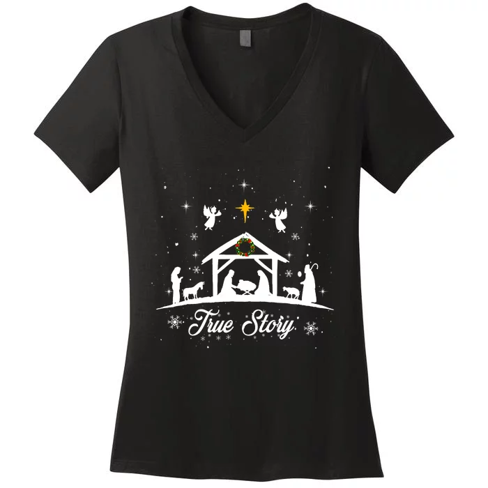 Christmas Nativity True Story Nativity Scene Gifts Women's V-Neck T-Shirt