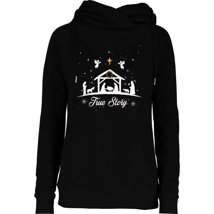 Christmas Nativity True Story Nativity Scene Gifts Womens Funnel Neck Pullover Hood