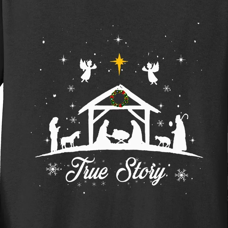 Christmas Nativity True Story Nativity Scene Gifts Kids Long Sleeve Shirt