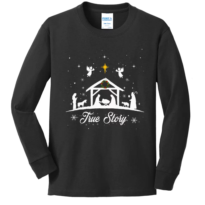 Christmas Nativity True Story Nativity Scene Gifts Kids Long Sleeve Shirt