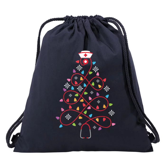 Christmas Nurse Tree Stethoscope Lights Funny Gift For Nurses Gift Drawstring Bag