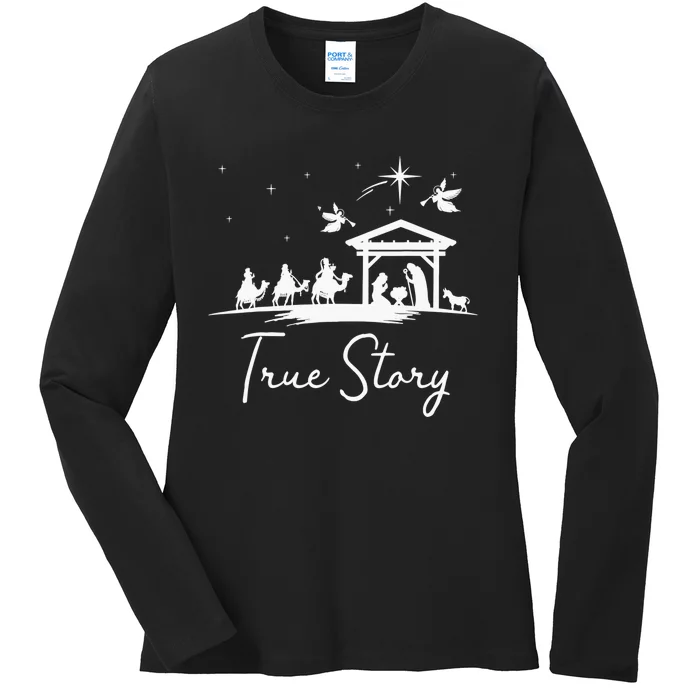 Christmas Nativity True Story of Jesus Birth Ladies Long Sleeve Shirt