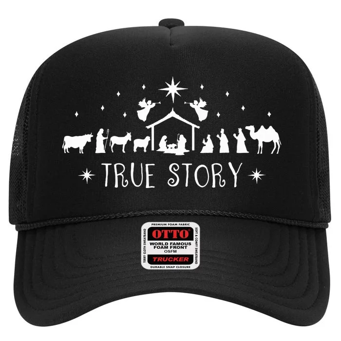 Christmas Nativity True Story Nativity Scene Gifts High Crown Mesh Trucker Hat