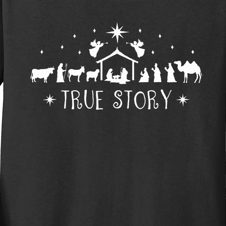 Christmas Nativity True Story Nativity Scene Gifts Kids Long Sleeve Shirt